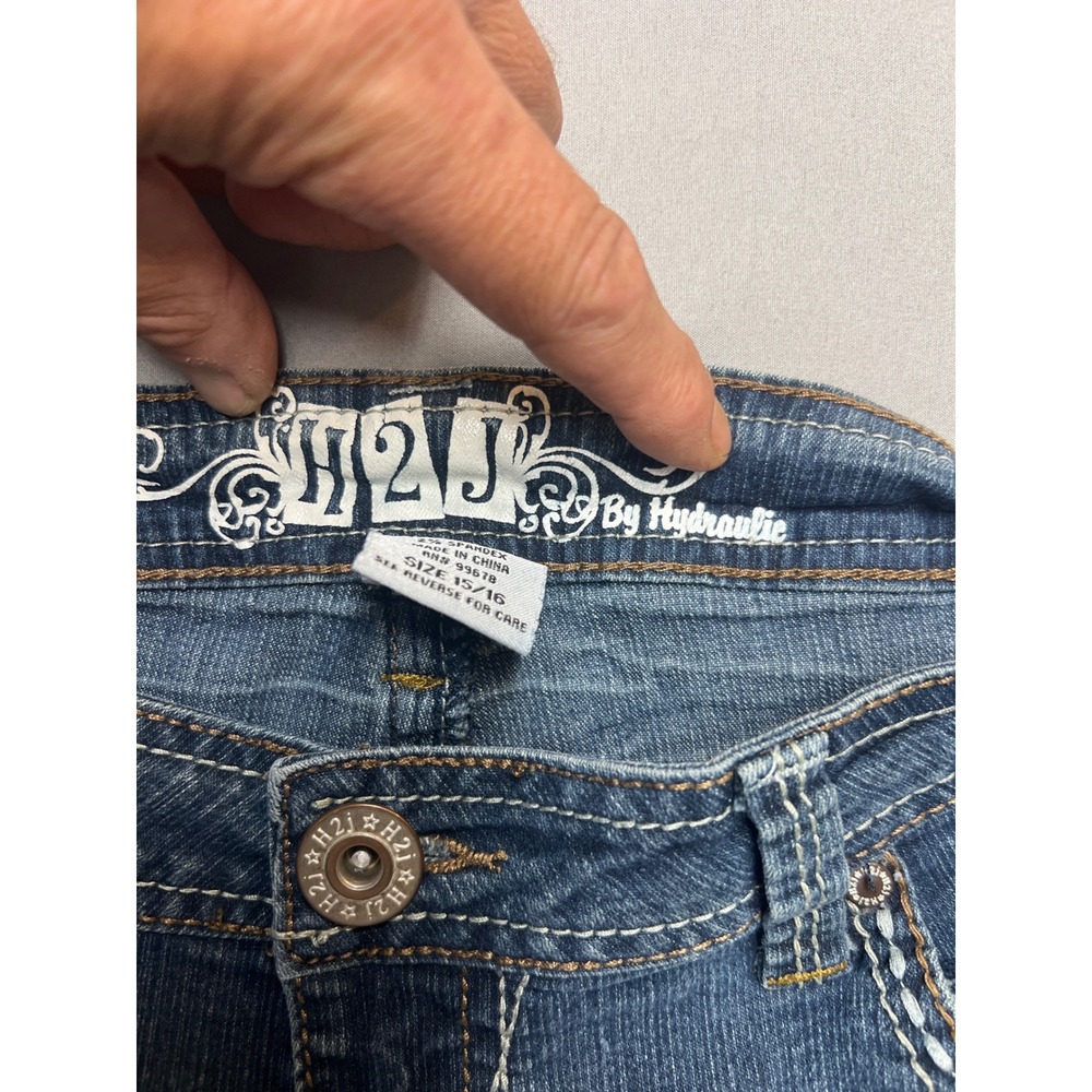 H2J by Hydraulic Denim Shorts Dark Wash Thick Stitch Y2K Low Rise Size 15/16 - Picture 3 of 7